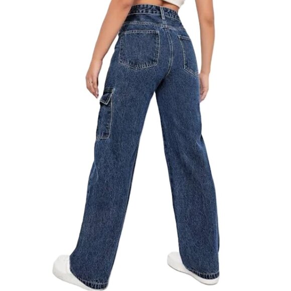 NEW - SHEIN EZwear High Waist Cargo Jeans, Dark Wash – Size XS (US 2) - Picture 2 of 12